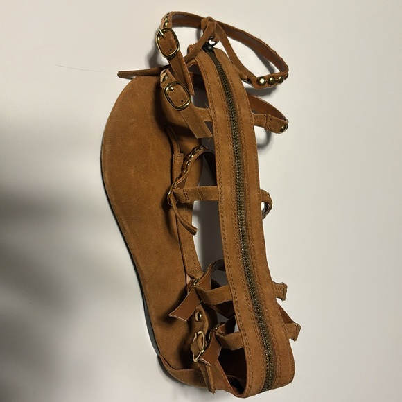 Zara Gladiator Sandals Brown Suede Like Zip Up Back Size 37 - Picture 4 of 7